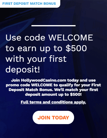 Hollywood Casino welcome bonus